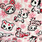 A tokidoki Pretty in Pink skater dress with a variety of kawaii characters, perfect for summer.