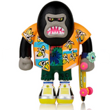 A gorilla figure from the Tokimondo Series 2 Blind Box from tokidoki holding a skateboard.