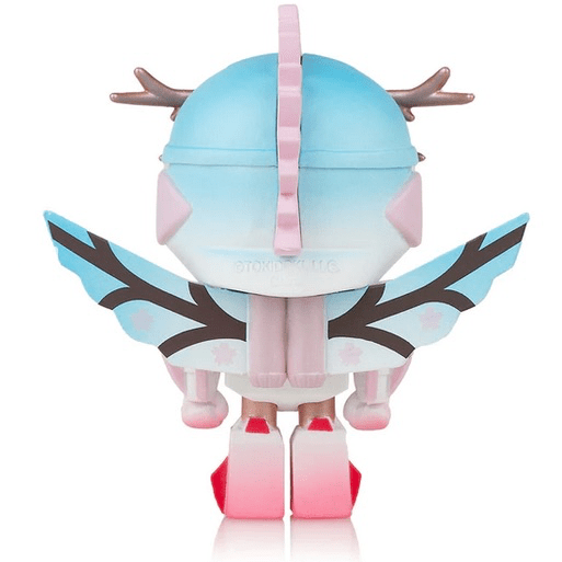 A limited edition tokidoki Sakura Samurai figure with blue and pink wings.