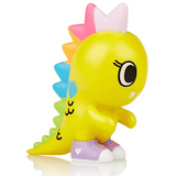 A yellow toy dinosaur with colorful hair from the Tokimondo Series 2 Blind Box by tokidoki.