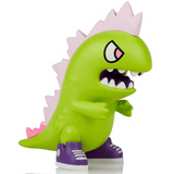A green toy dinosaur with purple shoes from the Tokimondo Series 2 Blind Box by tokidoki.