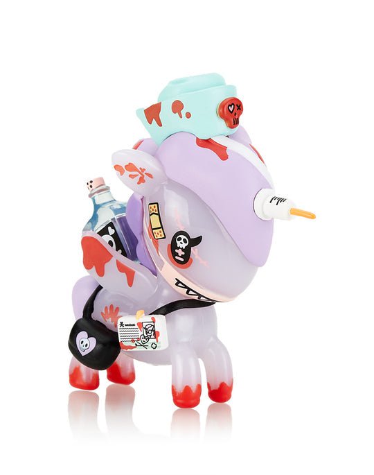 A tokidoki Unicorno After Dark Series 3 Blind Box toy with a hat on its head.