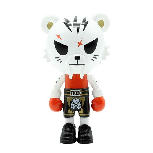 A figure of a tiger wearing a black and white outfit inspired by the All Star Champs Blind Box by tokidoki.