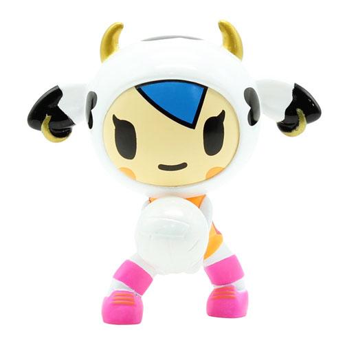 A sports All Star Champs Blind Box by tokidoki toy cow is holding a ball.