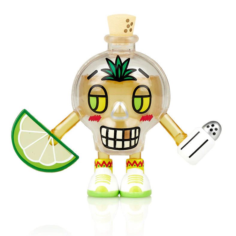 A Boozy Besties Blind Box toy figure holding a lime and a slice of lime, representing friendship.