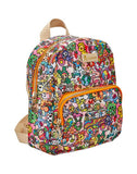 A colorful Stay Groovy mini backpack by tokidoki with adjustable straps and cute doodles.