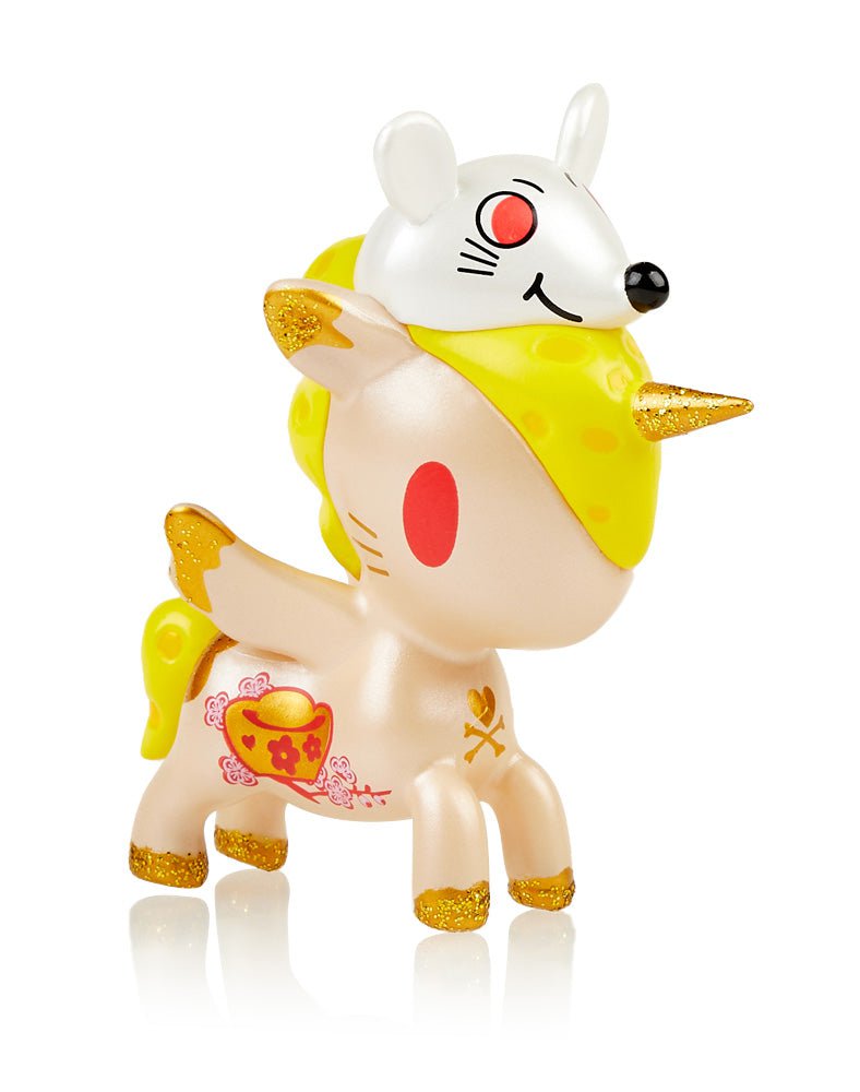 A tokidoki Unicorno — Lunar Calendar Metallico Blind Box toy with a hat on its head.