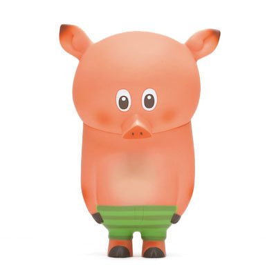 A Woo Pig — Green Shorts toy stands on a white background.