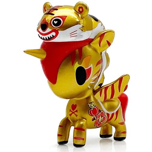A collectible gold toy featuring a tiger for the Tokidoki Year of the Tiger Unicorno, perfect for Lunar New Year.