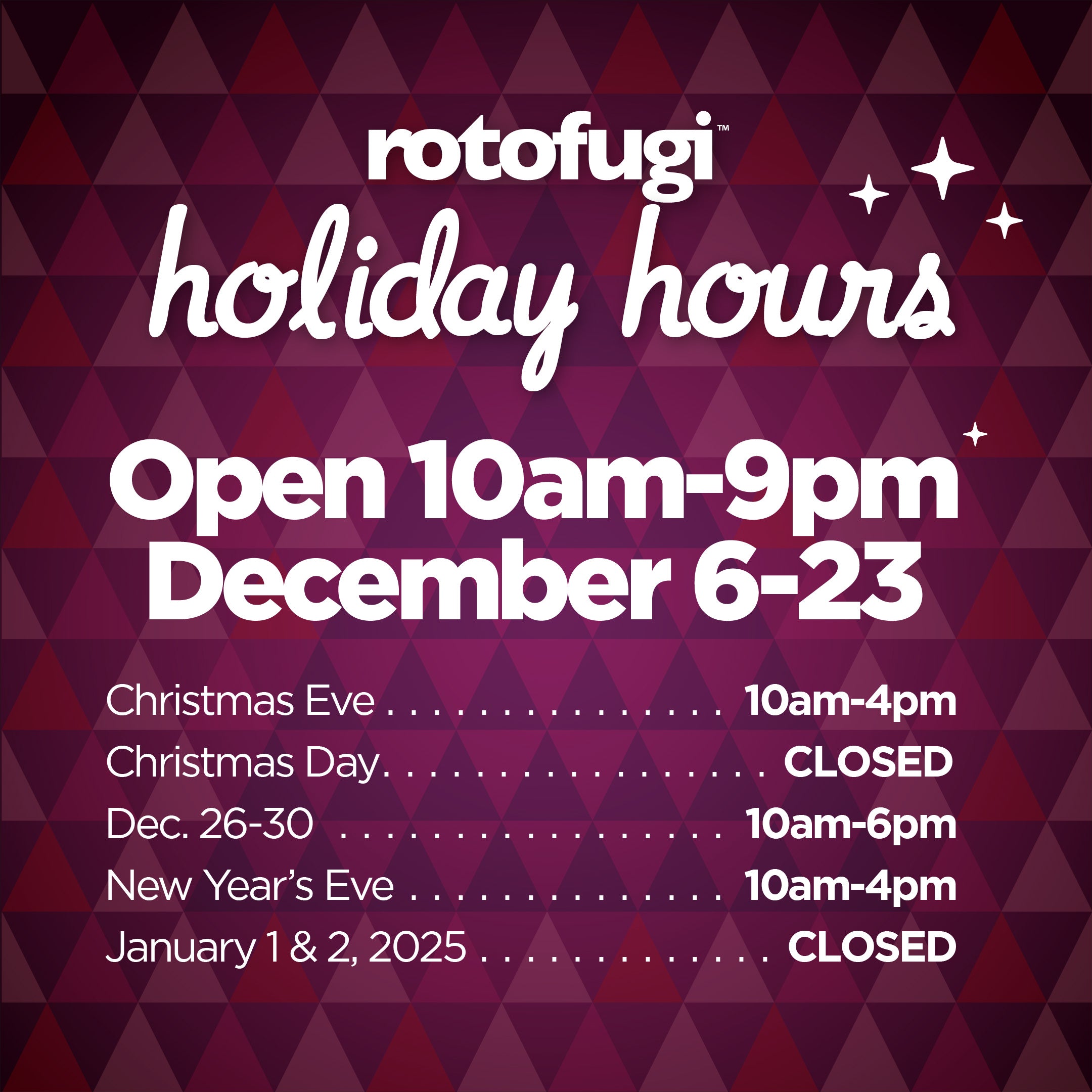 Promo Image for Holiday Hours 2025