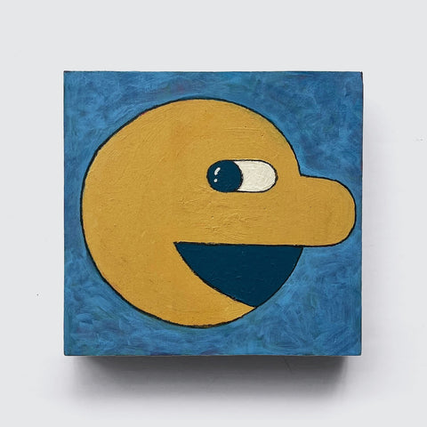 Carl Variation 4 by Shawn Smith (EX122024-28) from Rotofugi features a yellow, Pac-Man-like face with an open mouth set against a blue background.