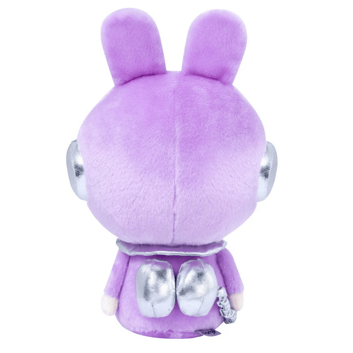 The Momiji Astro Hop - Out of This World Large Plush features lavender fur, bunny ears, silver metallic accents, and a small tail, shown from the back for an intergalactic touch.