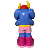 The Little Hut (HK) presents the Lazy Boxer (OG), an 8-inch blue cartoon figure with yellow horns, red helmet, pink shorts, and large pink boots standing with its back turned—a bold collectible display piece.