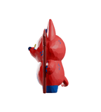 The Bubba Bad figurine by Kaleidos Creative features a red and blue low-poly cartoon animal, inspired by a devil dog toy, standing upright in side view against a white background.