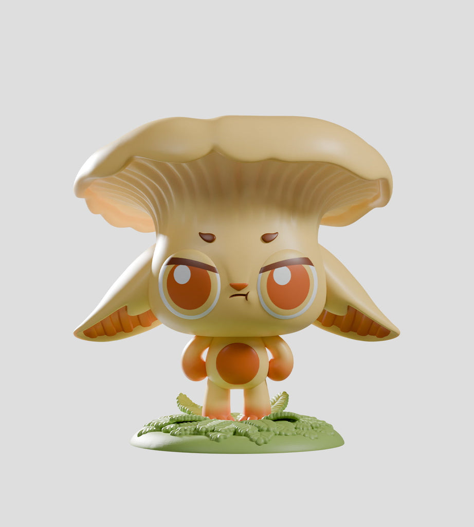 Discover Capkins — Series 2 Blind Box by Kaleidos Creative: each box holds a cute cartoon creature with big orange eyes, animal ears, and a mushroom cap head, standing on grass—ideal for fans of mushroom toys and surprise collectibles.