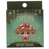 A square Capkins Mystery Coin Bag by Kaleidos Creative shows a collectible character with a red mushroom cap and big eyes in a forest scene—an exciting blind box surprise!.