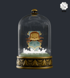 The Cloche Fairies Blind Box by Kaleidos Creative features a rare 1/36 blue girl figurine under a glass dome with gold base and white details—an enchanting collectible for fairy lovers.