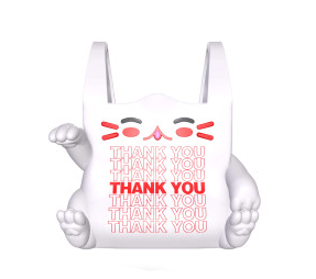 Fuku The Lucky Cat Bag by DoomCo Designs (US): a white cat-shaped bag with “THANK YOU” in red on the front—ideal for cute storage or as a quirky planter.