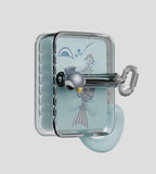 The Ghost Cat Blind Box by Kaleidos Creative is a translucent glass wind-up toy featuring a cartoon Ghost Cat face, fish design, and a small bird—a charming collectible figure for any collection.