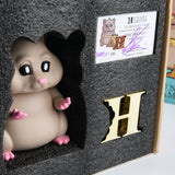 A limited edition Hungry Hamster — The Original toy in a box with the letter h from the Hungry Hamster Club.
