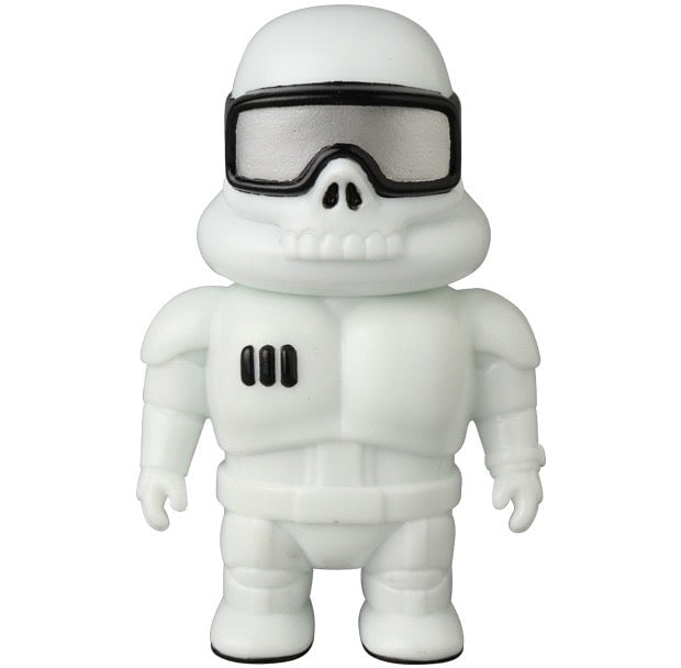 The Medicom (JP) VAG 45 — Space Controller is a white Japanese vinyl toy figure with a skull face, black visor, and black details standing upright.