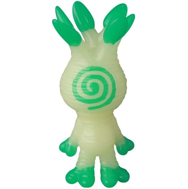 The VAG 46 — Mandoraguraki by Medicom is a small, green and off-white Japanese vinyl figure with three prongs on its head, a spiral face design, and webbed hands and feet—perfect for gachapon collectors.