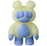 VAG 46 — Matthew by Medicom is a yellow bear-shaped vinyl toy with blue accents on its face, belly, hands, and feet, standing upright—a charming Japanese design inspired by Vinyl Artist Gacha gachapon figures.