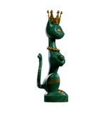 A DesignerCon exclusive from Kaleidos Creative, the King Kat — Marble Majesty statue stands upright on a round base, flaunting vintage Vegas glam with a stylized green form, gold crown and necklace.