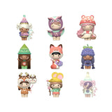 Nine Momiji — Sugar Plum Woods blind box collectible figures dressed in whimsical forest-themed costumes, including mushrooms, animals, and trees.