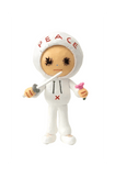 Little Peace by How2Work (HK) is a charming collectible plush in a white hooded suit with 