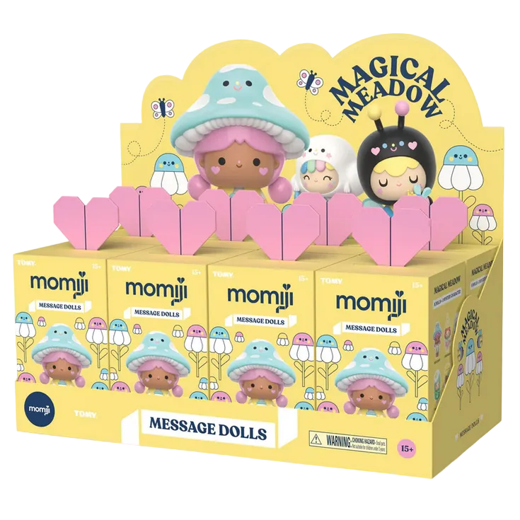 Rotofugi’s Momiji Magical Meadow Message Dolls Blind Box features collectible figures with mushroom hats and heart boxes, designed for ages 15+—perfect for magical, artful adventures.