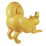 Mugi Teaworthy - Custard Cream by Lowbrowee Toys is a yellow, stylized plastic mech dog with a curled tail, jointed legs, and a small top hat—bringing Victorian gentleman charm to your collection.