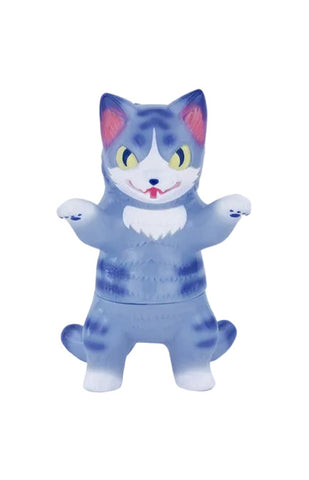 The Negora- Malta Tiger by Rotofugi is a vinyl toy figurine of a blue and white cartoon cat inspired by the Maltese tiger, standing on two legs with raised arms and a slightly open mouth, shown against a white background.