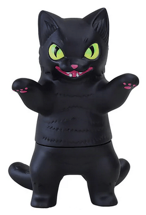 The Negora Color Palette by Konatsuya (JP) is a black kitty kaiju figurine with yellow-green eyes, pink nose, open mouth, and raised arms revealing pink paw pads—an adorable collectible toy for fans.