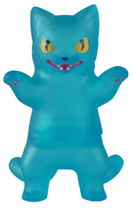 Negora Color Pallette by Konatsuya (JP) is a blue translucent kitty kaiju figurine with yellow eyes, raised arms, and pink accents on its mouth and paws.