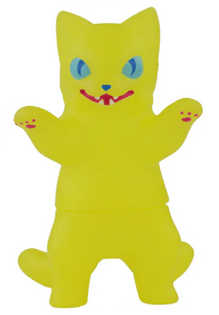 Negora Color Palette by Konatsuya (JP): a yellow, cartoon-style kitty kaiju figurine with blue eyes, red mouth, and raised paws displaying red paw prints—a must-have collectible for kaiju fans.