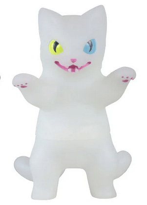 The Konatsuya (JP) Negora Color Pallette is a white kitty kaiju figurine with yellow and blue eyes, pink nose and mouth, standing upright with raised paws—an ideal addition to any collectible kaiju display.