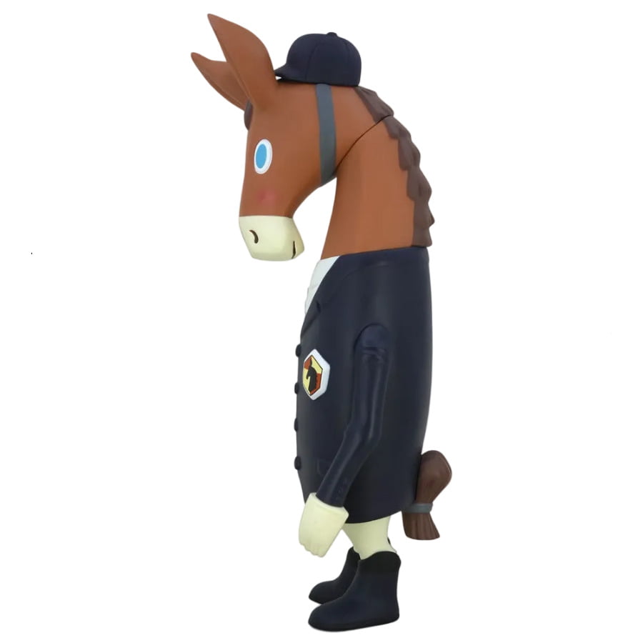 The Simon Horse Vinyl Figure - Original by How2Work features a cartoonish horse in a black suit, tie, and cap, standing upright like a collectible racer against a plain white background.