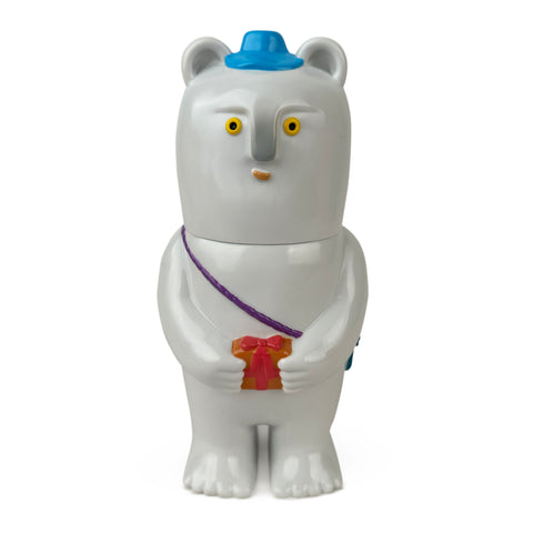 Kurichan — Number Three by Paradise Toy (TW) features a bear-shaped figurine with a blue hat, holding a red and yellow gift. It has yellow eyes and a purple strap across its chest.