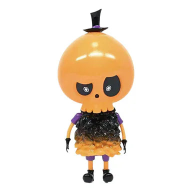 The Tycoco- Halloween by Rotofugi is a collectible toy with a pumpkin-shaped orange head, black eye markings, tiny black hat, and gradient black-orange outfit—an ideal Halloween plush for any collection.