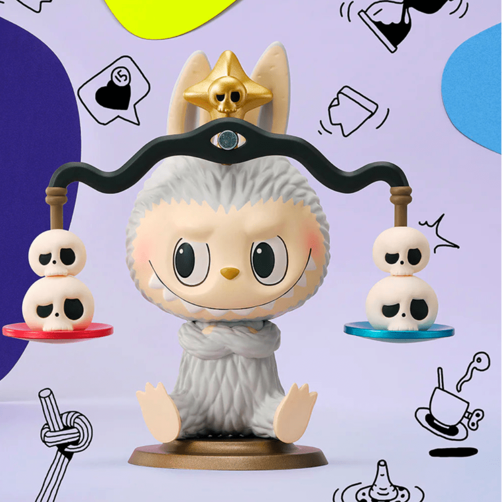 A Pop Mart Blind Box figurine from The Monsters - Constellation series featuring a bunny adorned with skulls, designed by Kasing Lung.