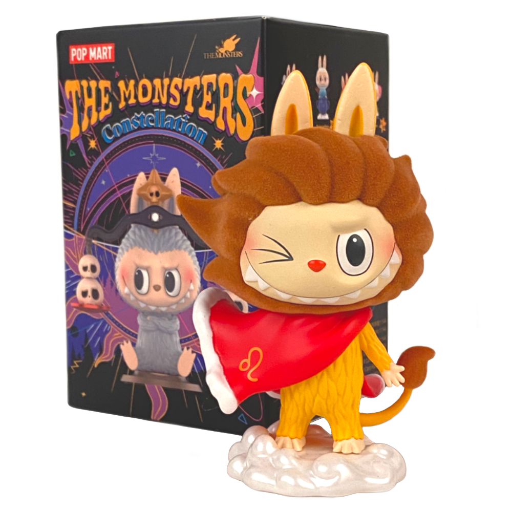 A pop vinyl figure of a lion in a Pop Mart Monsters - Constellation series Blind Box.