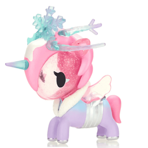 A tokidoki Winter Wonderland - Special edition Figure toy unicorn with a snowflake on its head, perfect for the Winter Wonderland season.