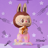 A bunny figure with a bow and arrows on a purple background from The Monsters - Constellation series Blind Box collection by Pop Mart.