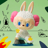 A figure of a bunny with a flower on its head inspired by Kasing Lung from the Pop Mart The Monsters - Constellation series Blind Box.