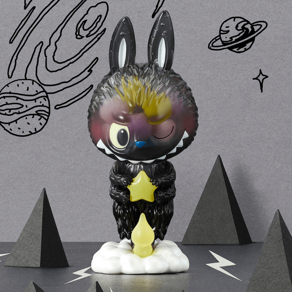 A black bunny with a star on his head is featured in the Monsters - Constellation series Blind Box created by Pop Mart.