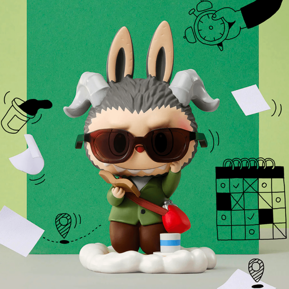 This blind box figure features a bunny wearing sunglasses and a hat from the Monsters - Constellation series Blind Box by Pop Mart.