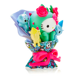 The tokidoki x Hello Kitty 50th Birthday - Bouquet (Special Edition) by Tokidoki is a vibrant figurine featuring Hello Kitty adorned with flowers and surrounded by small animal-like figures. Set on a decorated base with a large pink bow, this special edition piece adds an extra touch of charm and celebration to any collection.