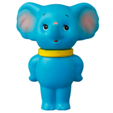 Medicom's VAG 43 — ZOU is a blue cartoon elephant figurine with pink inner ears, a yellow collar, and a cheerful smile—ideal for collectors of Japanese vinyl toys or gachapon figures.