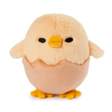 The Gund Gudetama Shakipiyo Egg Plush by Gund (US) is a small, round chick on a hatching adventure, featuring a cream-colored top, brown bottom, yellow beak and feet, and tiny black eyes.